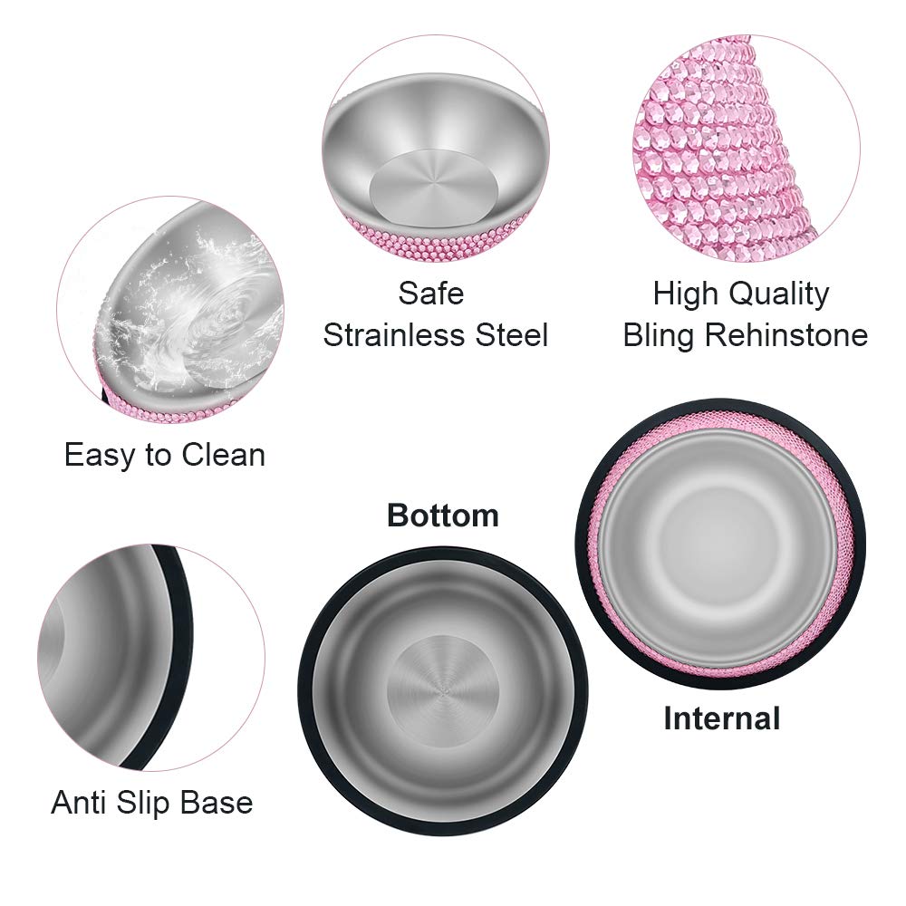 Triumilynn stainless steel pet bowl rhinestones resist rust for long-lasting use