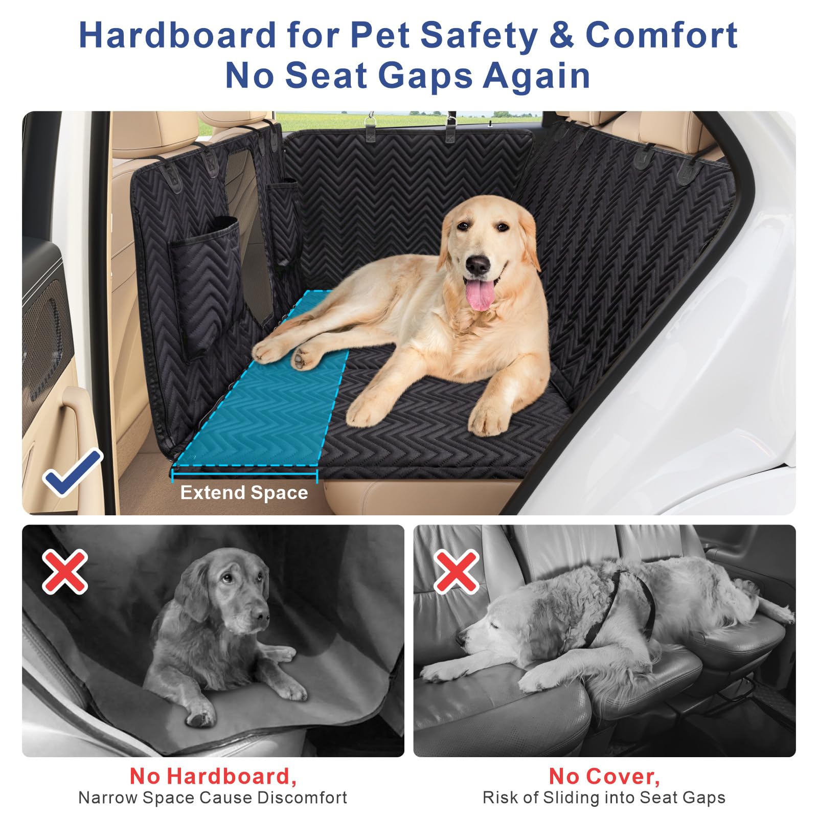 Trivlpet dog car seat cover hard-bottom base supports big dogs.