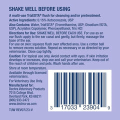 TrizUltra + Keto Flush dog ear cleanser shown in use for gentle cleaning