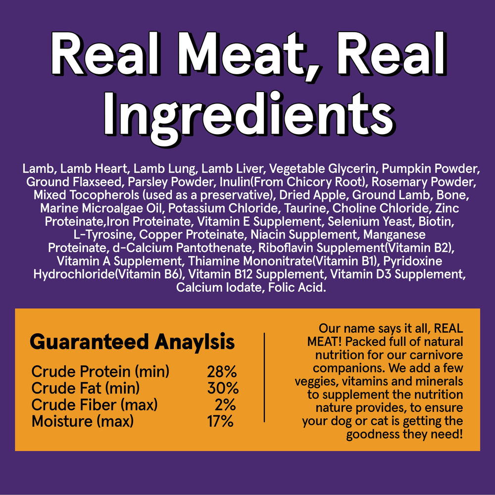 TRMC Real Meat Air-Dried Dog Food with Real Lamb texture close-up—no grains, no additives.