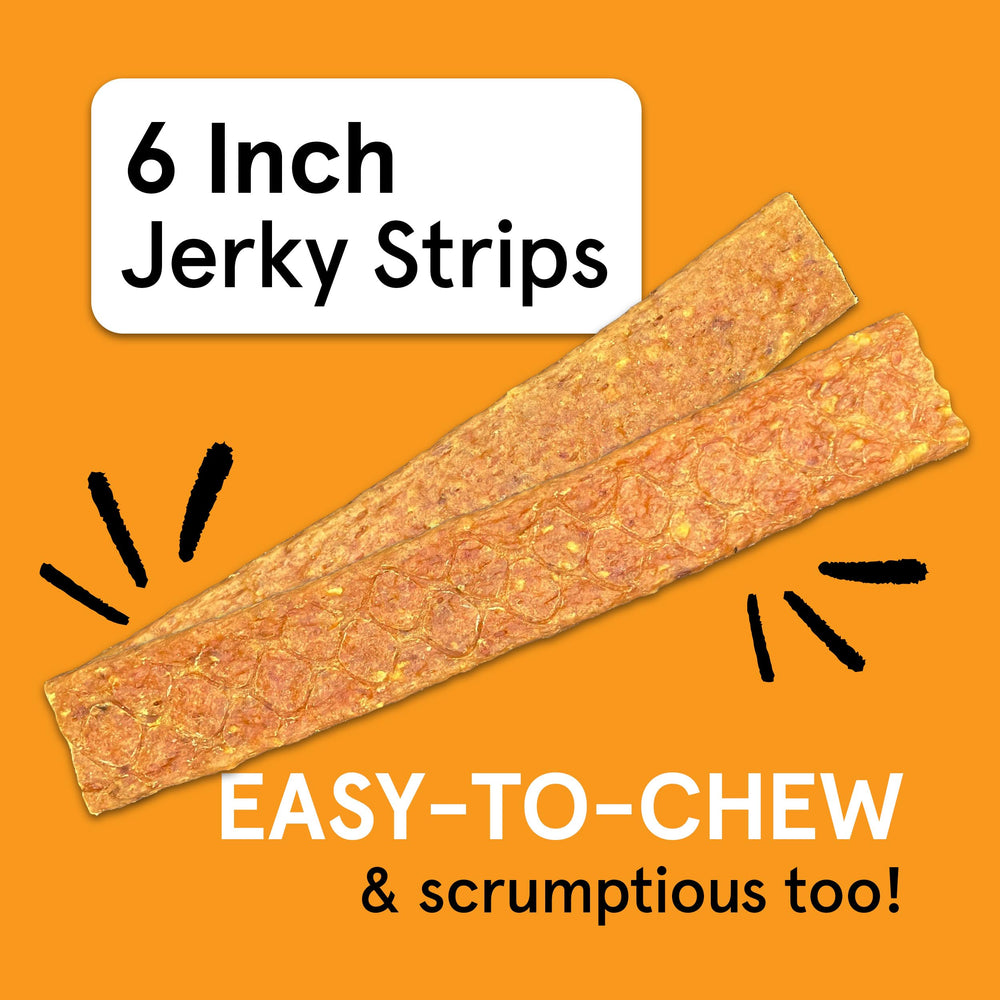TRMC grain-free jerky strips—easy to digest treats for sensitive tummies and picky eaters.