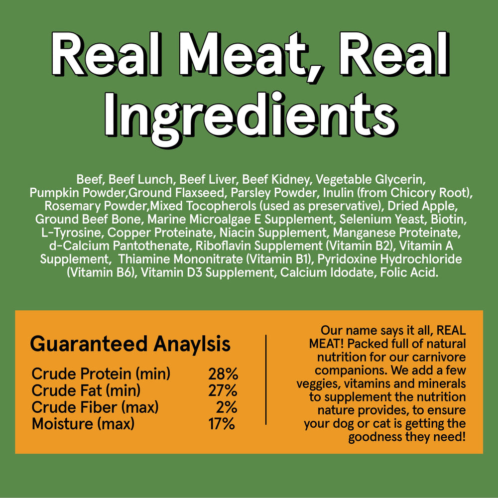 TRMC real-human-grade beef focus in close-up suggesting premium ingredients