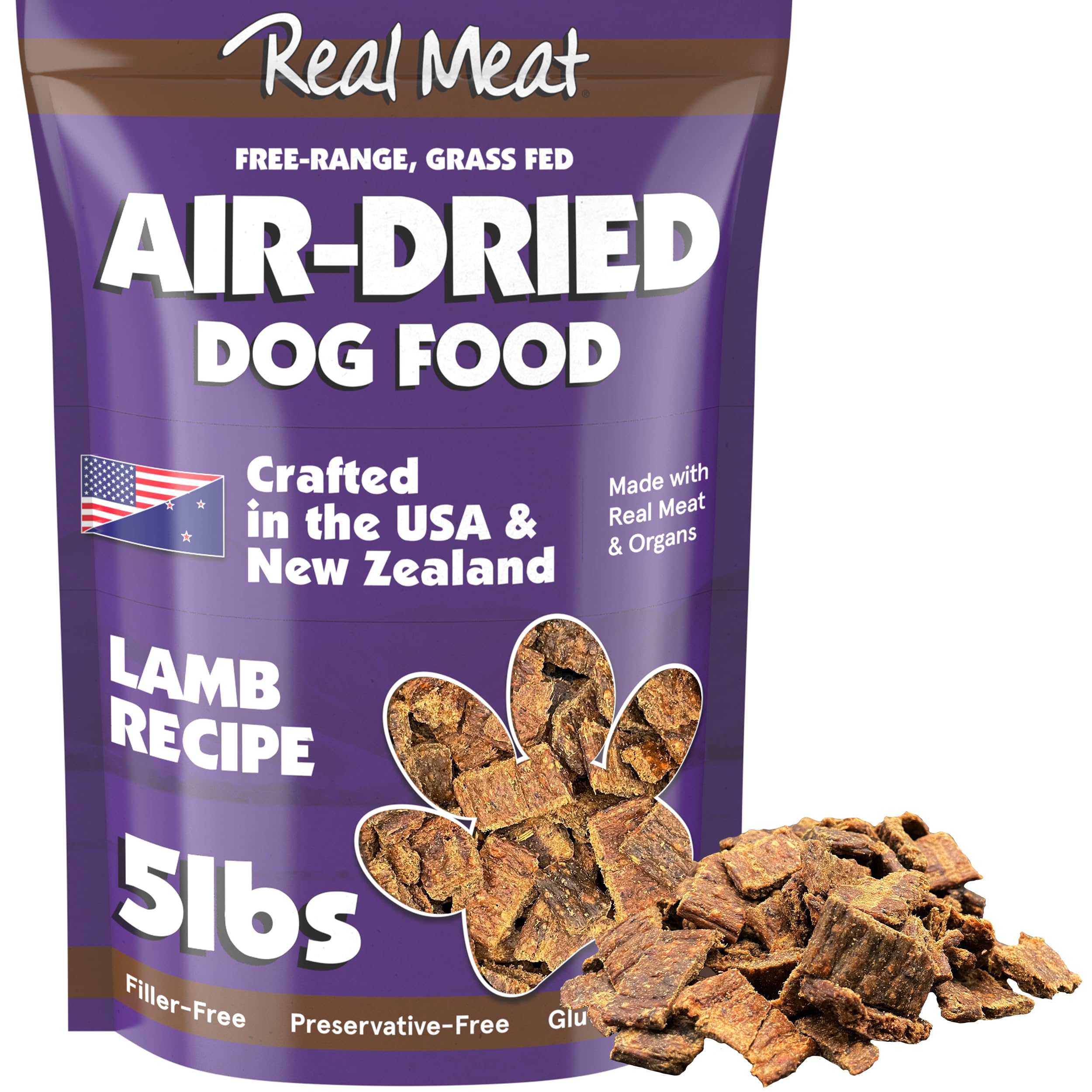 TRMC Real Meat Air-Dried Dog Food with Real Lamb bowl—high-protein meal dogs love.