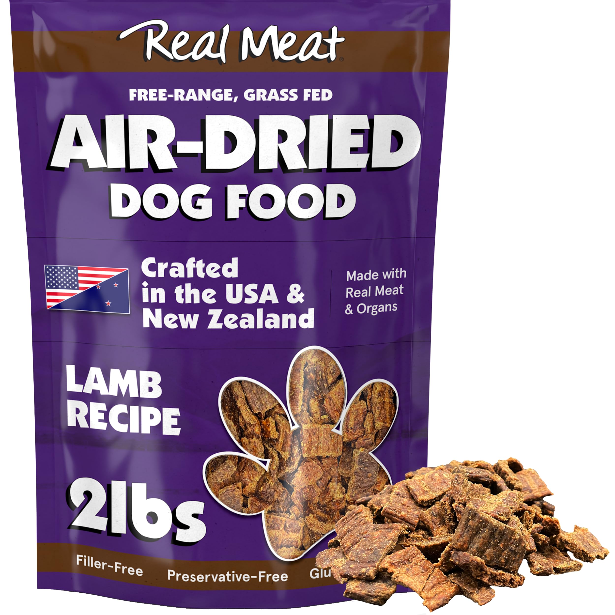 TRMC Real Meat Air-Dried Lamb in a bowl showing high-protein flavor for active dogs
