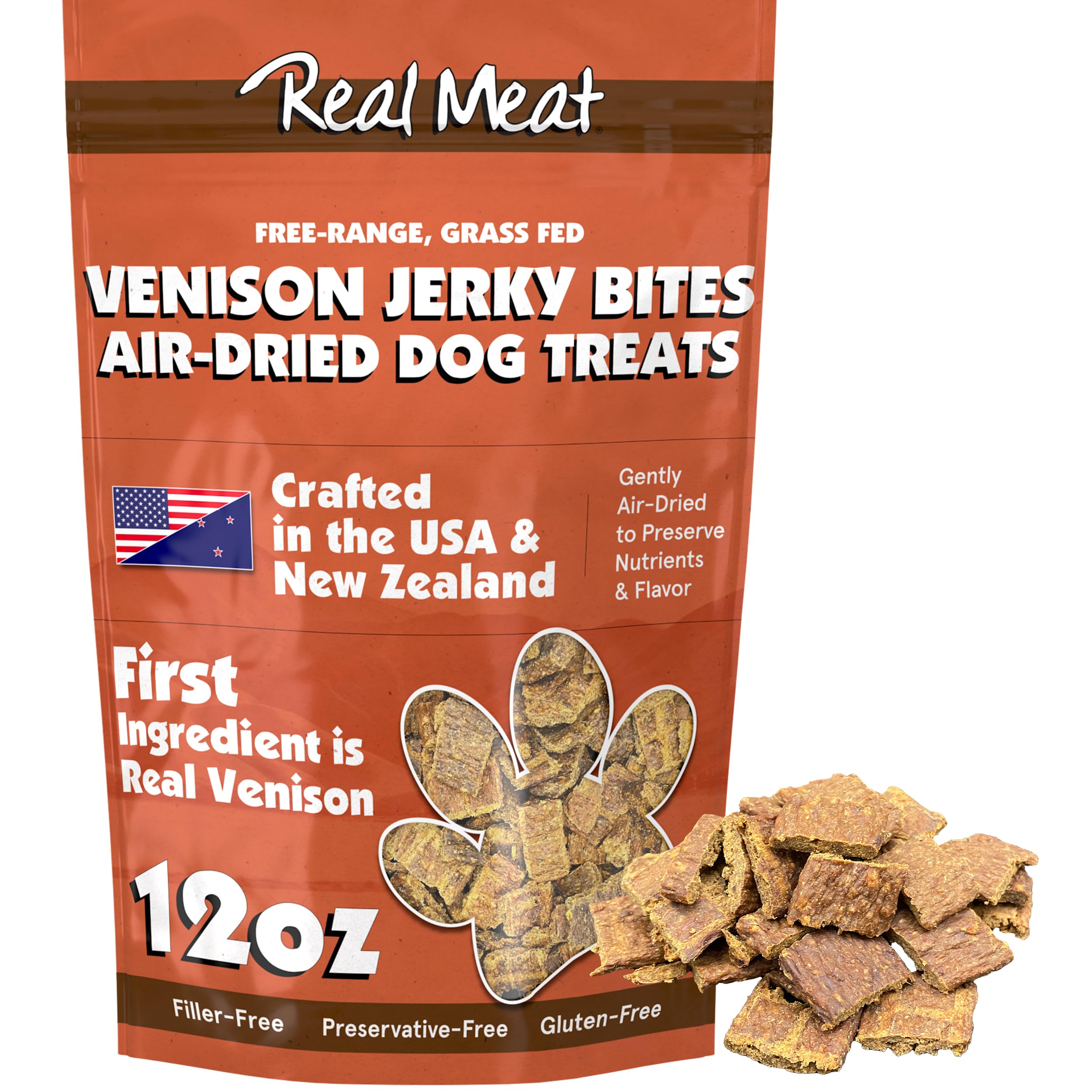 TRMC Real Meat Dog Treats venison bag highlights premium packaging for training rewards