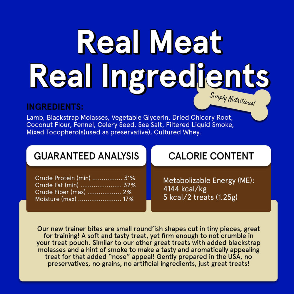 TRMC Real Meat Tiny Trainer Bites grain-free formula benefits dogs with allergies.