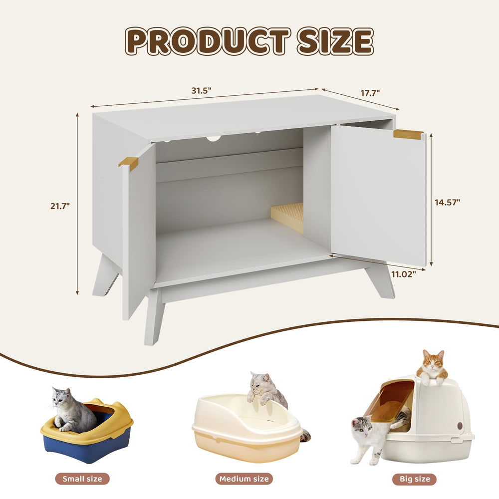 TROJM cat litter box enclosure curved entrance provides easy access while preserving privacy.