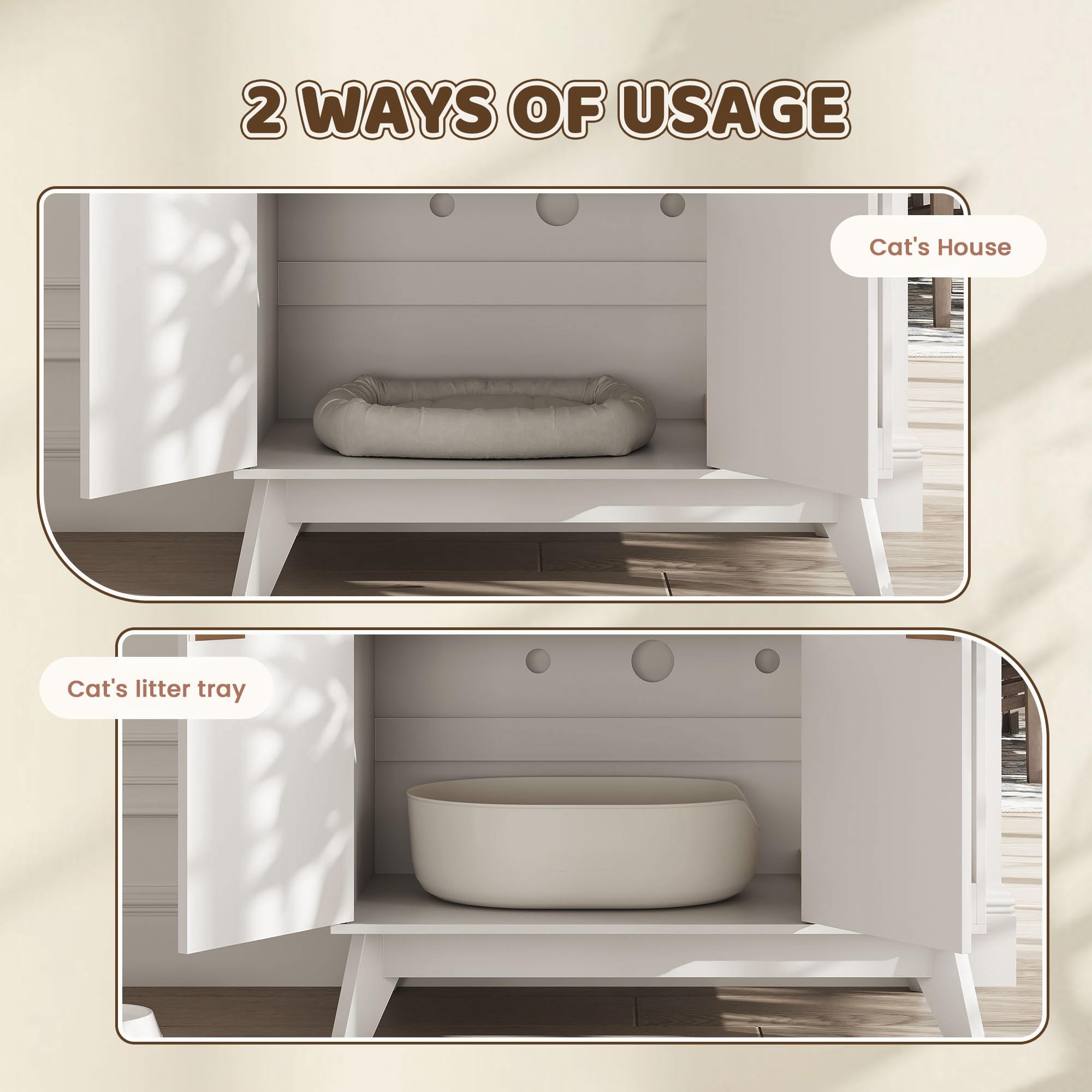 TROJM cat litter box enclosure dog-proof design keeps dogs out for cleaner litter areas.