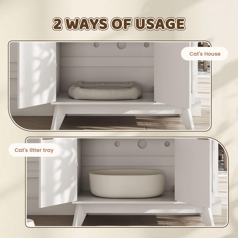 TROJM cat litter box enclosure dog-proof design keeps dogs out for cleaner litter areas.