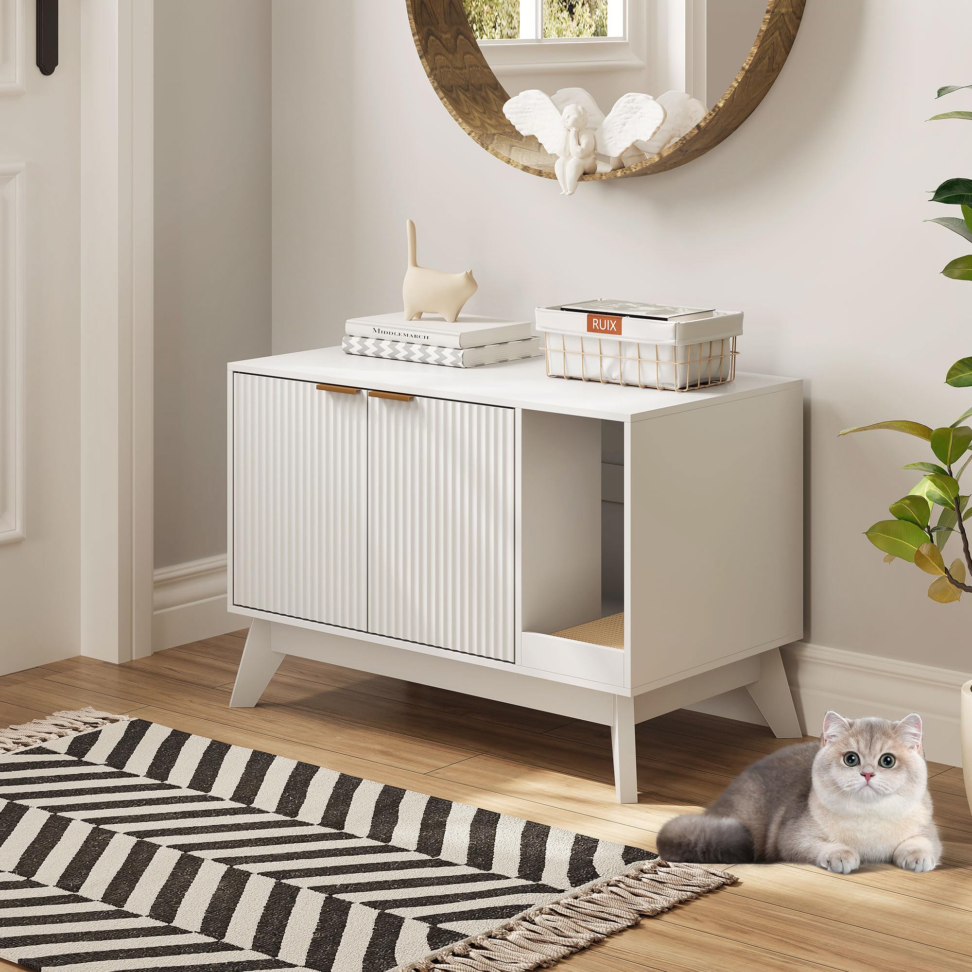 TROJM cat litter box enclosure easy assembly with included tools and simple instructions.
