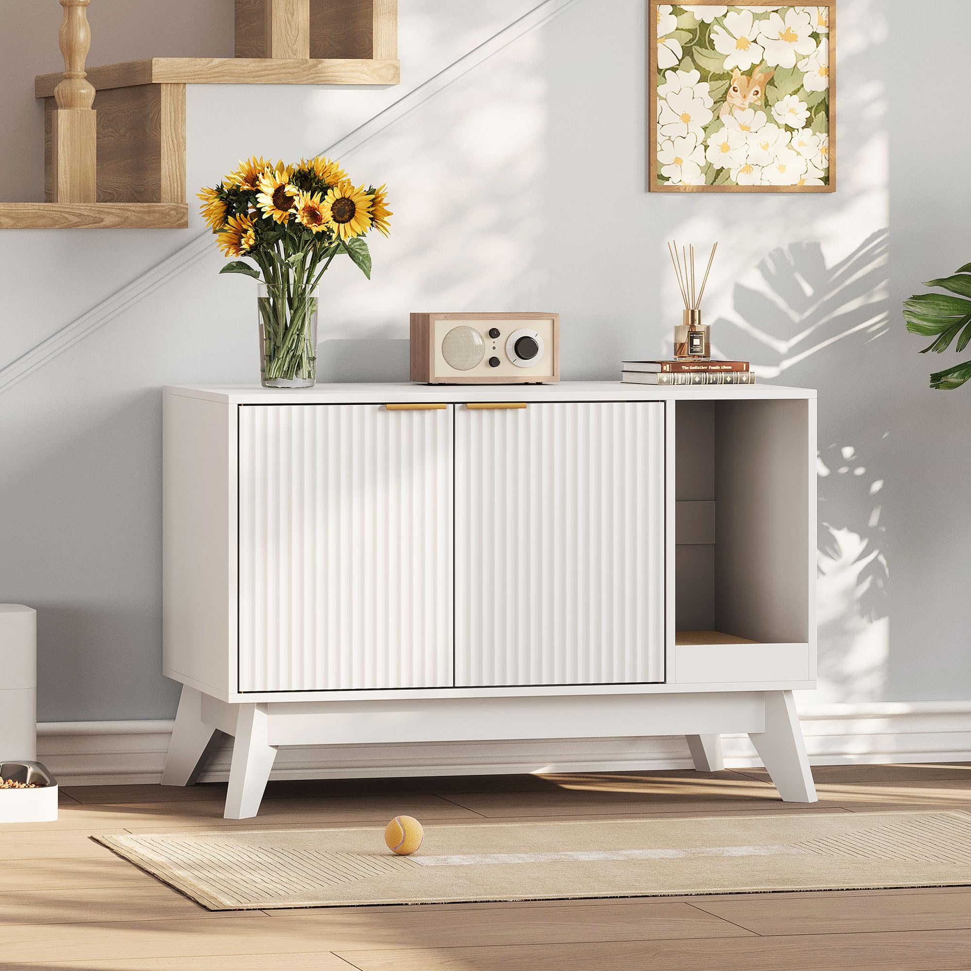 TROJM cat litter box enclosure ventilation back ensures airflow and odor control.