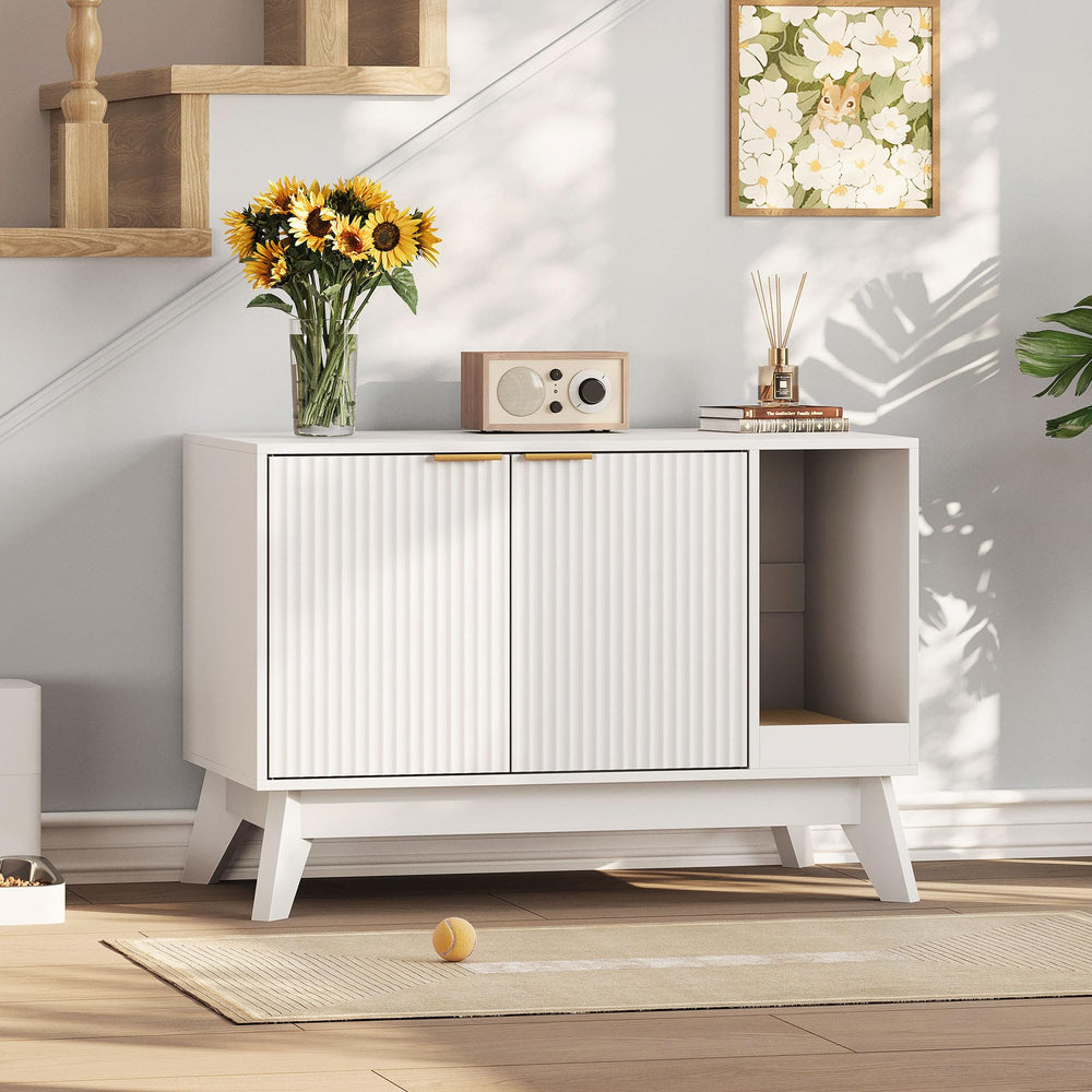 TROJM cat litter box enclosure ventilation back ensures airflow and odor control.