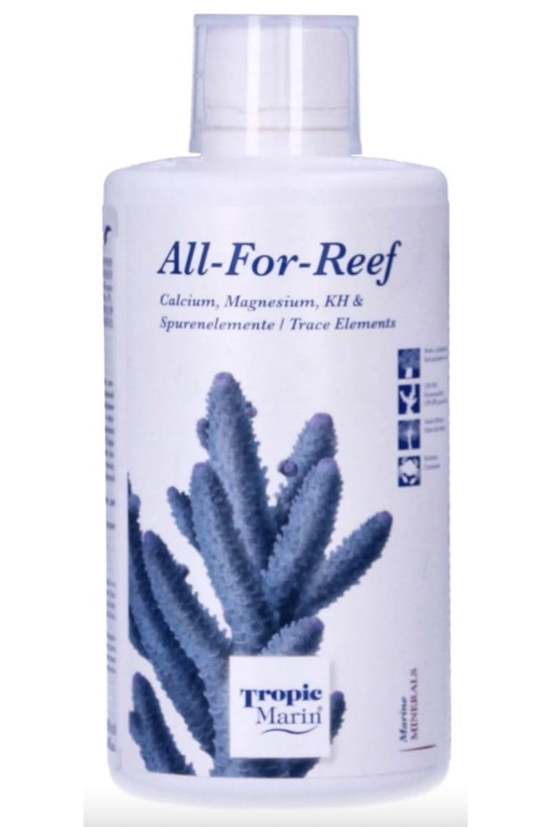 Tropic Marin All-for-Reef liquid bottle pour supports reef balance and easy dosing.