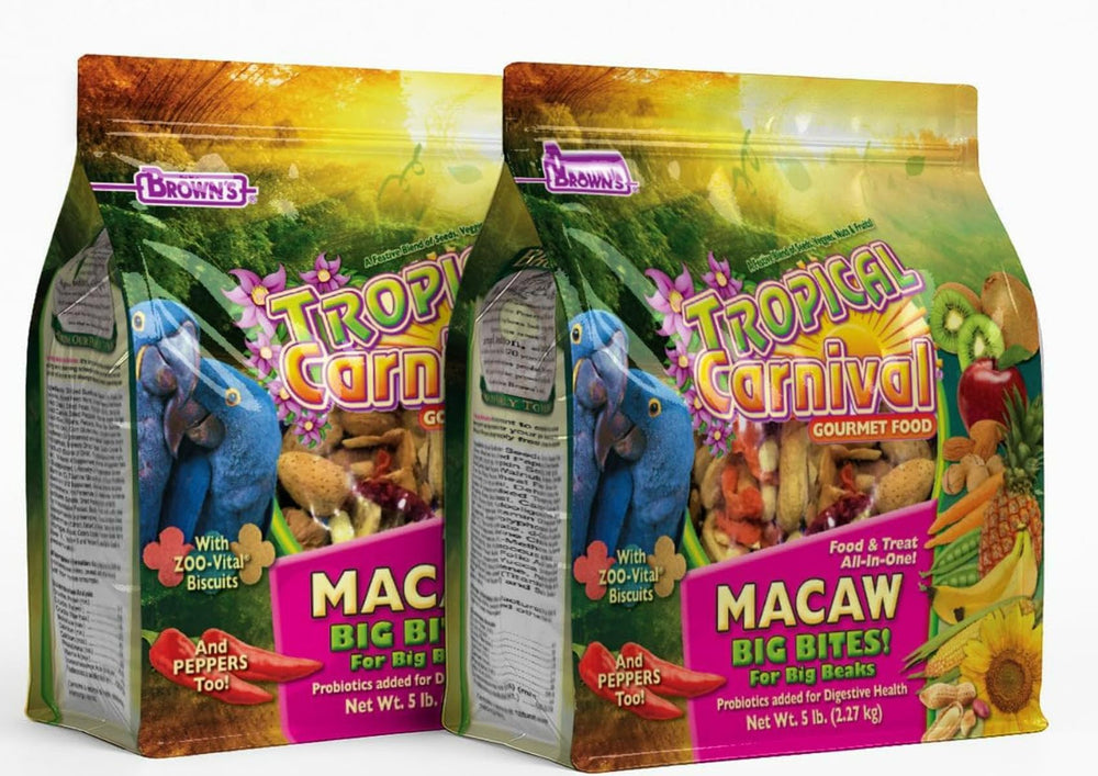 Tropical Carnival Big Bites macaw food bundle promotes healthy digestion.