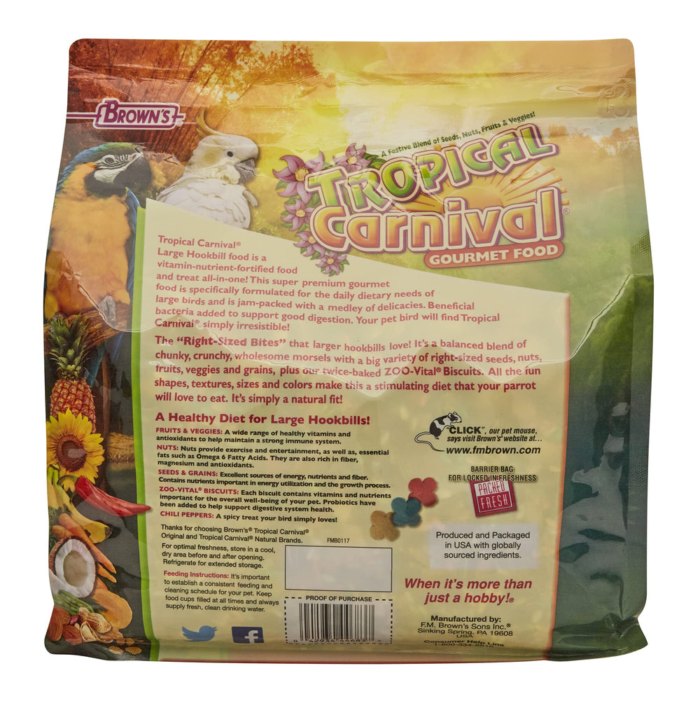 Tropical Carnival Gourmet Large Hookbill ingredient variety highlights balanced nutrition.