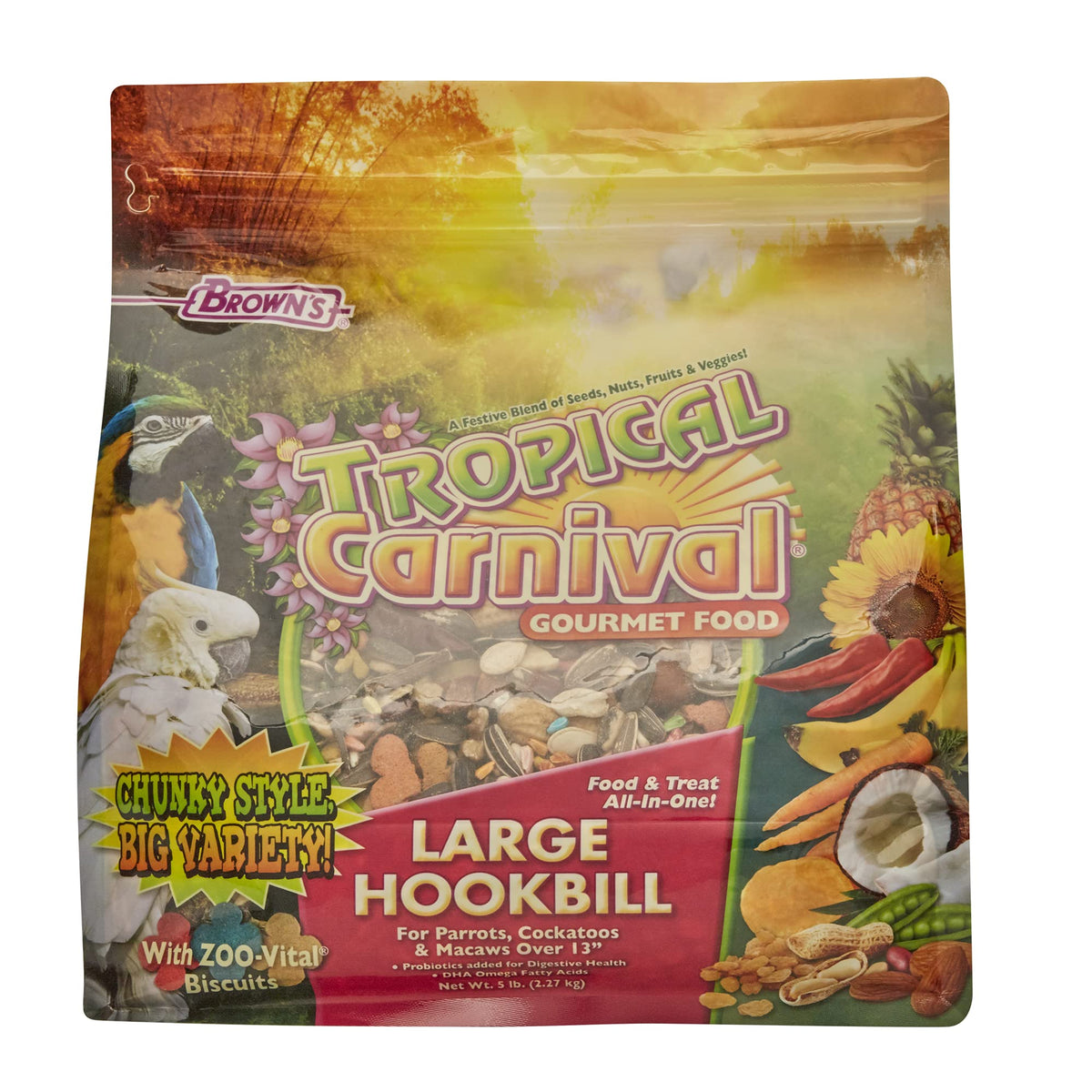Tropical Carnival Large Hookbill Food bowl closeup showing premium nutrition for daily meals.
