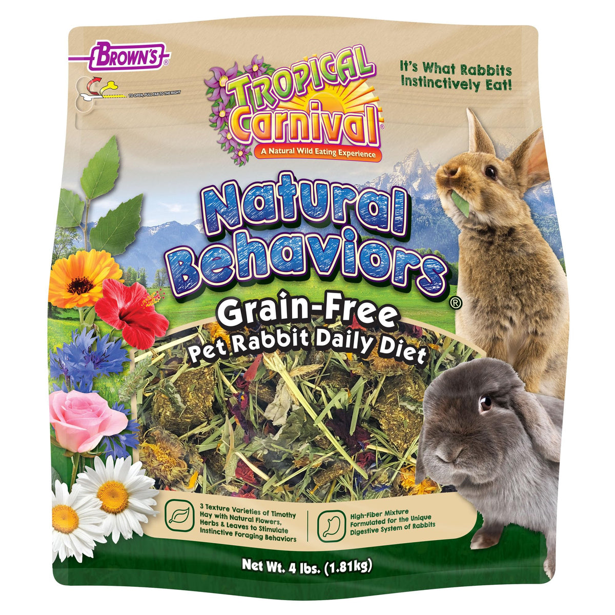 Tropical Carnival Natural Behaviors Rabbit Food in a bowl promotes foraging enrichment.