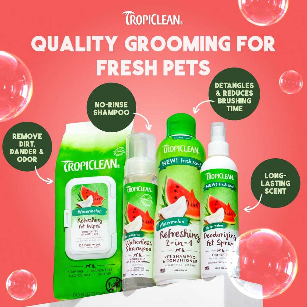 TropiClean 2in1 bottle with pump; easy, mess-free application.