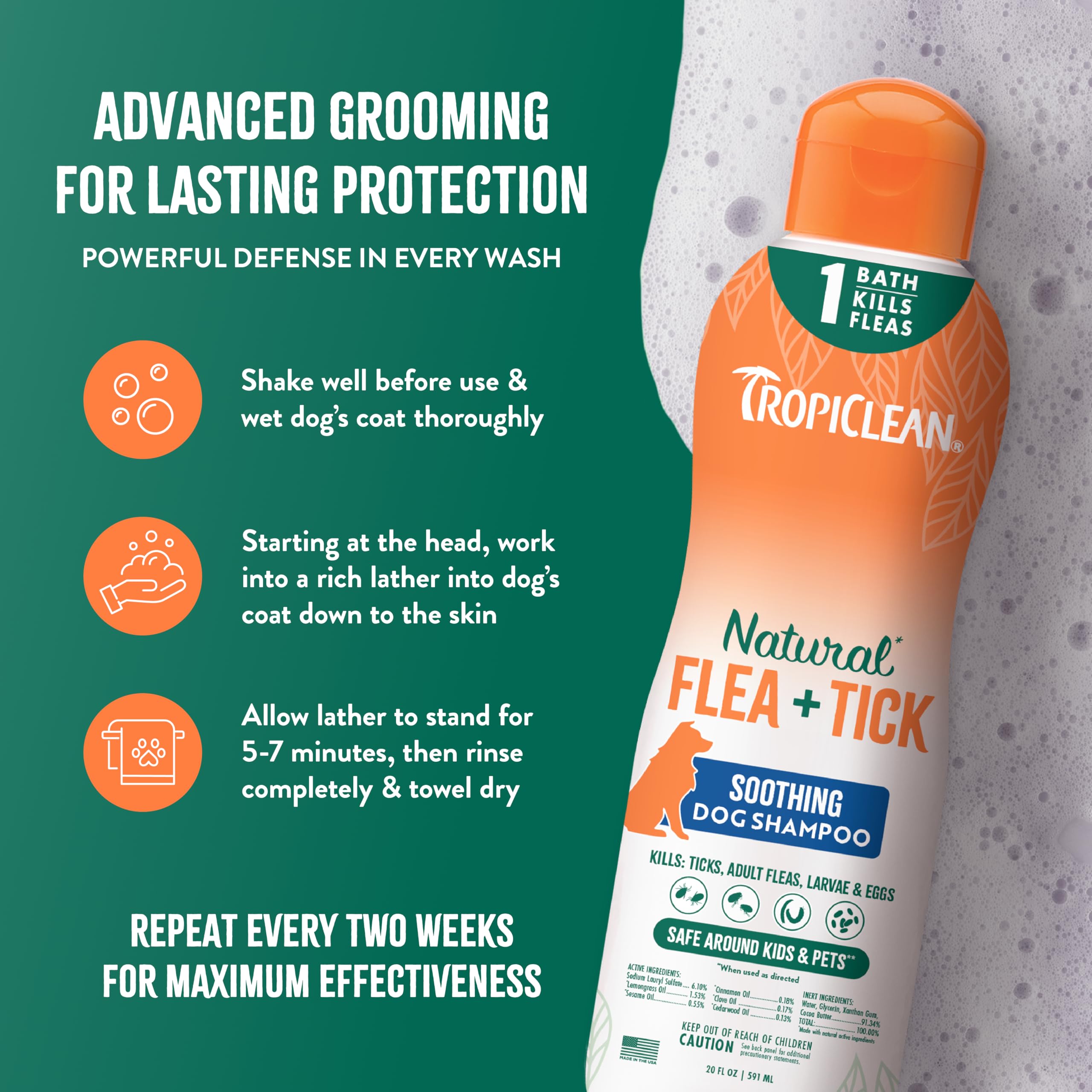 TropiClean bedding spray being applied to a dog bed for cleanliness and protection.