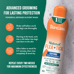 TropiClean bedding spray being applied to a dog bed for cleanliness and protection.