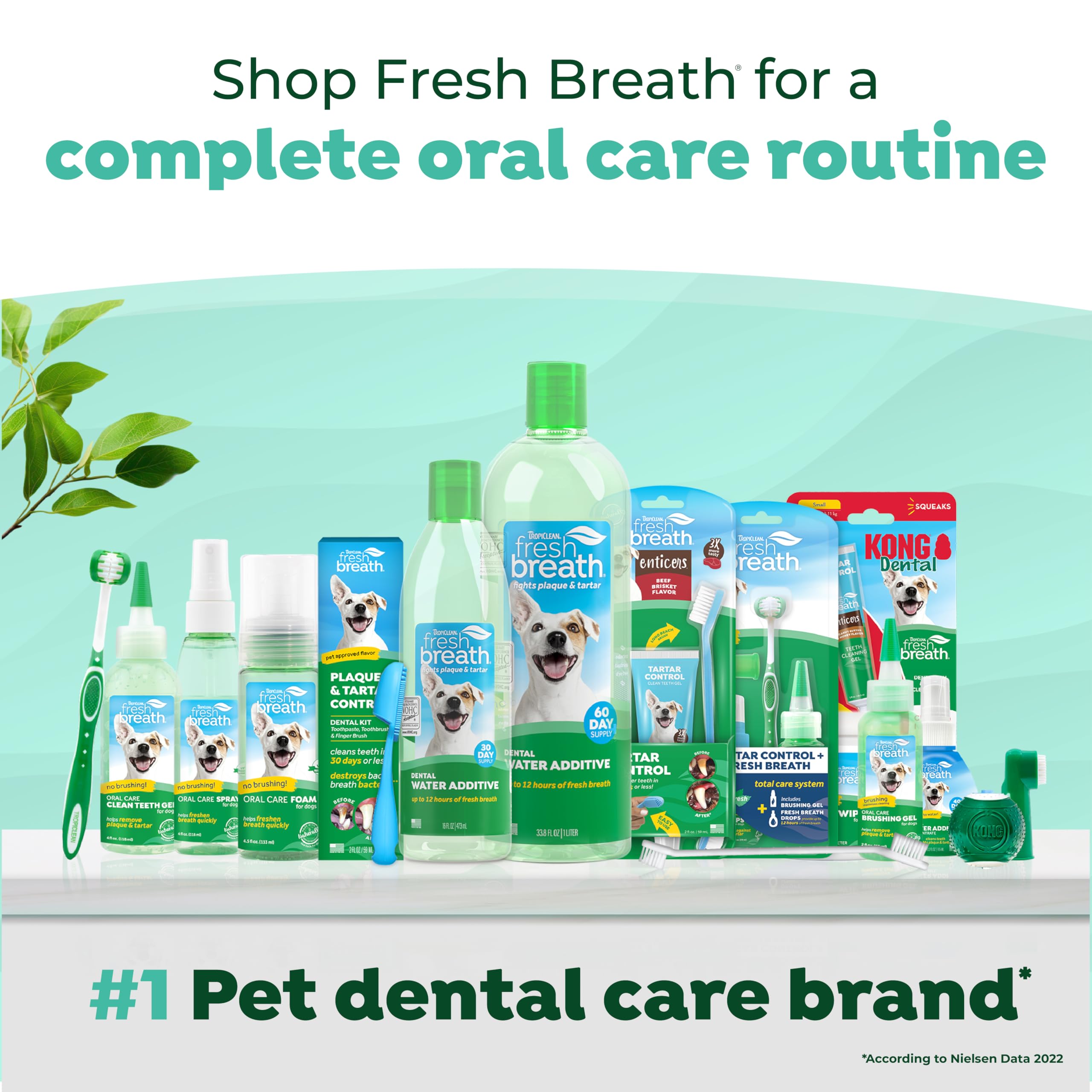 TropiClean breath-sparkle visual indicates long-lasting fresh breath in dogs