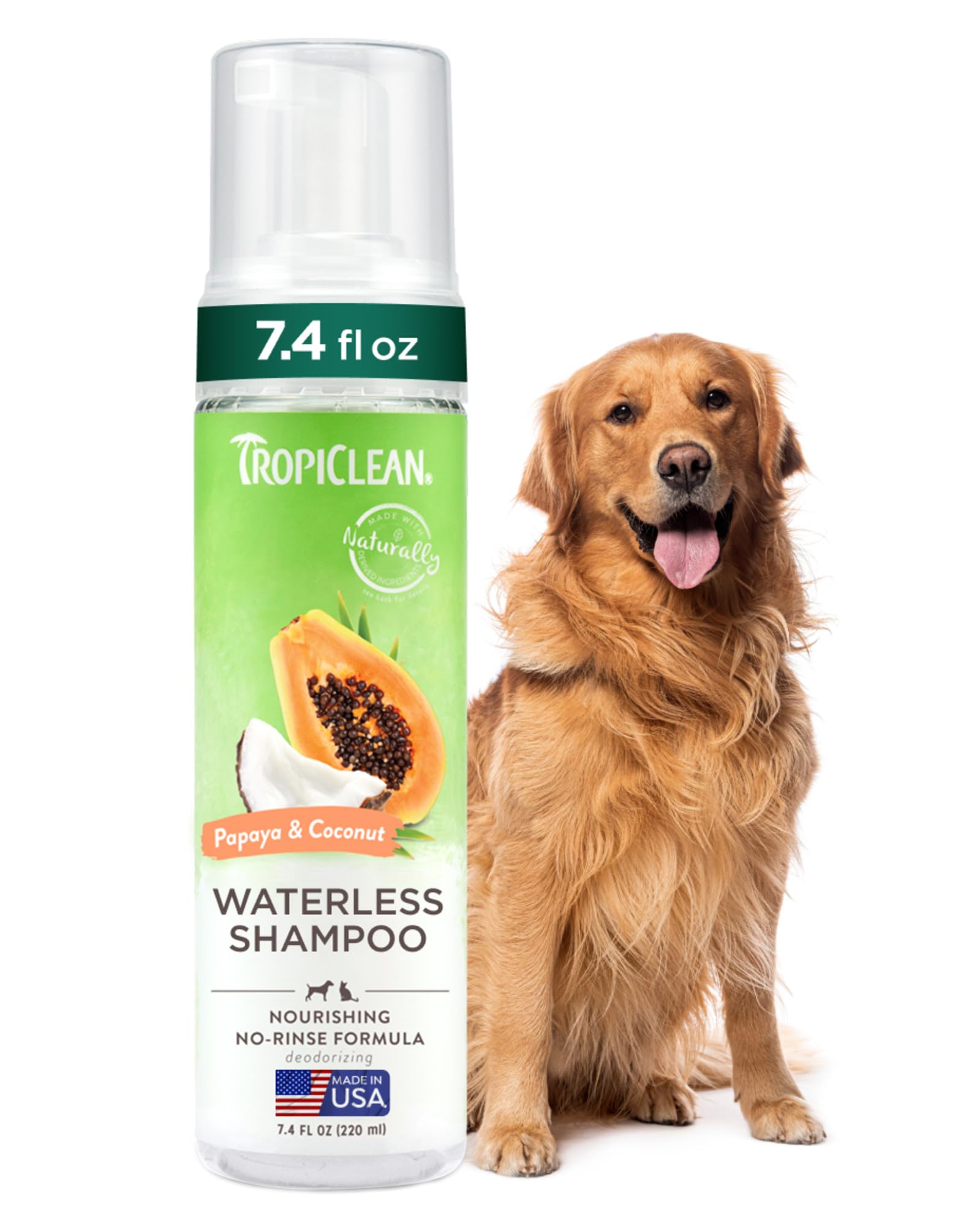 TropiClean champú sin enjuague para perro con aroma a papaya.