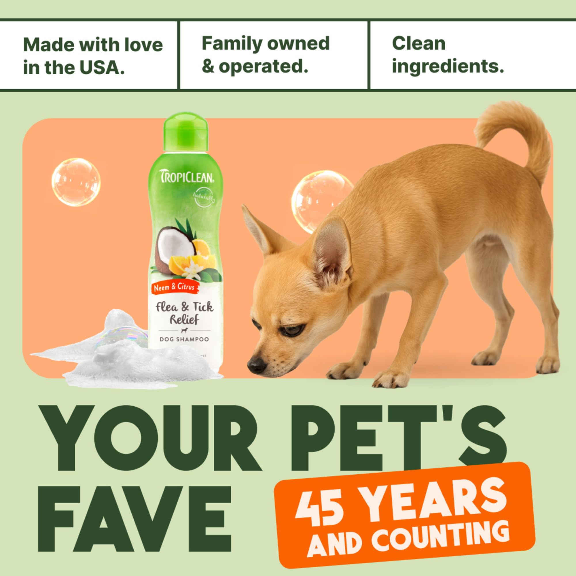 TropiClean champú cítrico para perro, hecho en Estados Unidos y libre de crueldad.