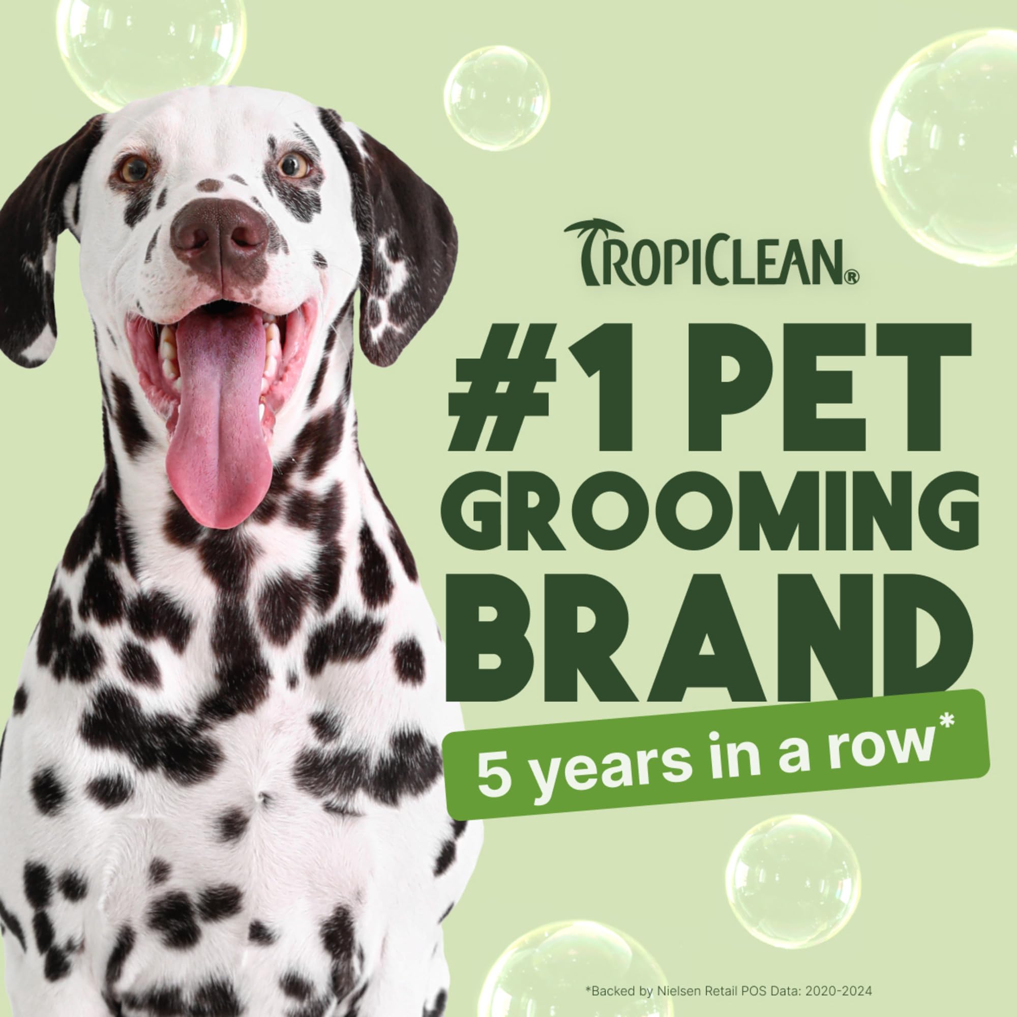 TropiClean deodorizing dog shampoo after-bath scene with a clean, refreshed coat