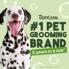 TropiClean deodorizing dog shampoo after-bath scene with a clean, refreshed coat