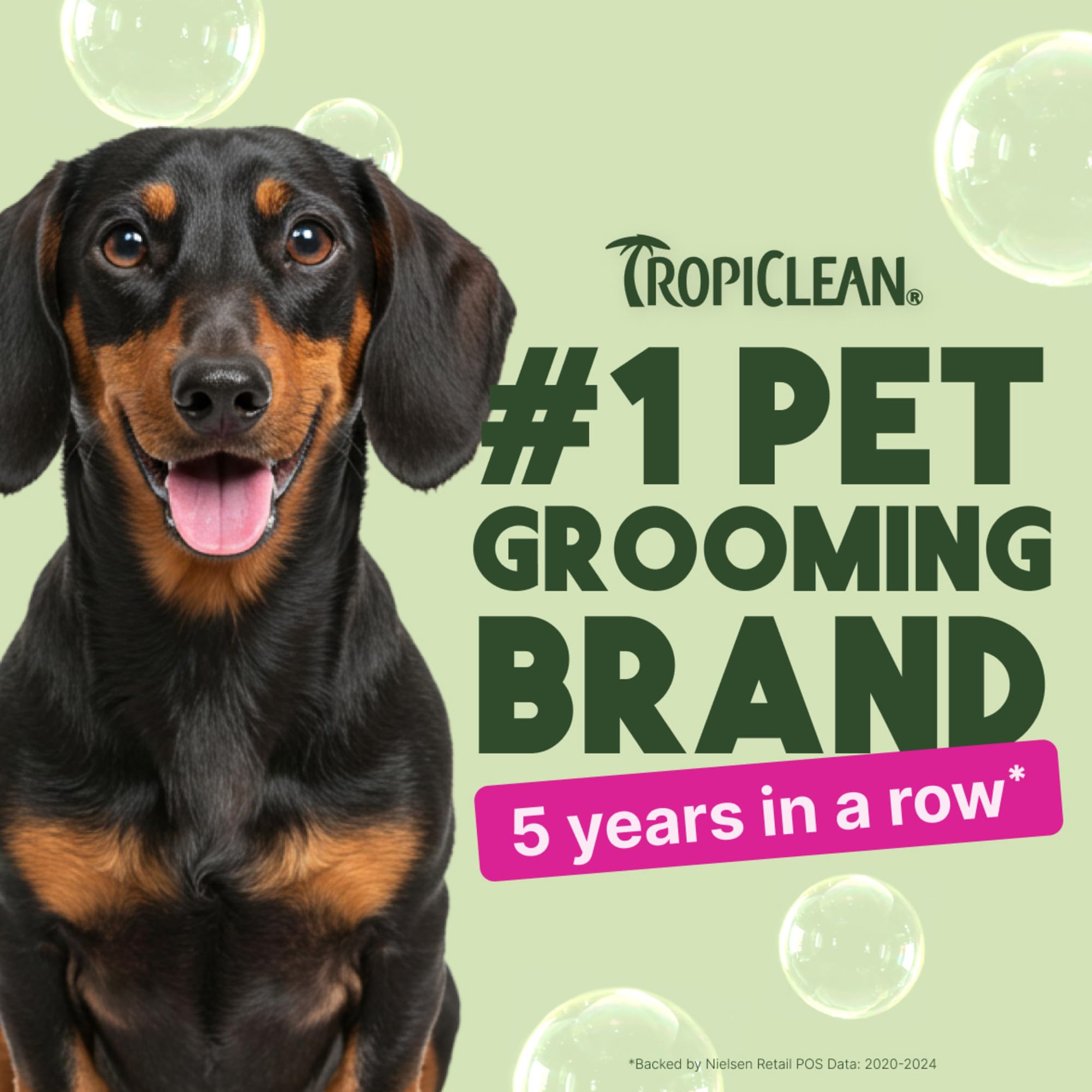 TropiClean deodorizing dog shampoo berry scent close-up highlights refreshing aroma for pets.
