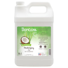 TropiClean deodorizing dog shampoo bottle with gentle lather for lasting odor control