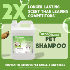 TropiClean deodorizing dog shampoo lather close-up showing rich foam