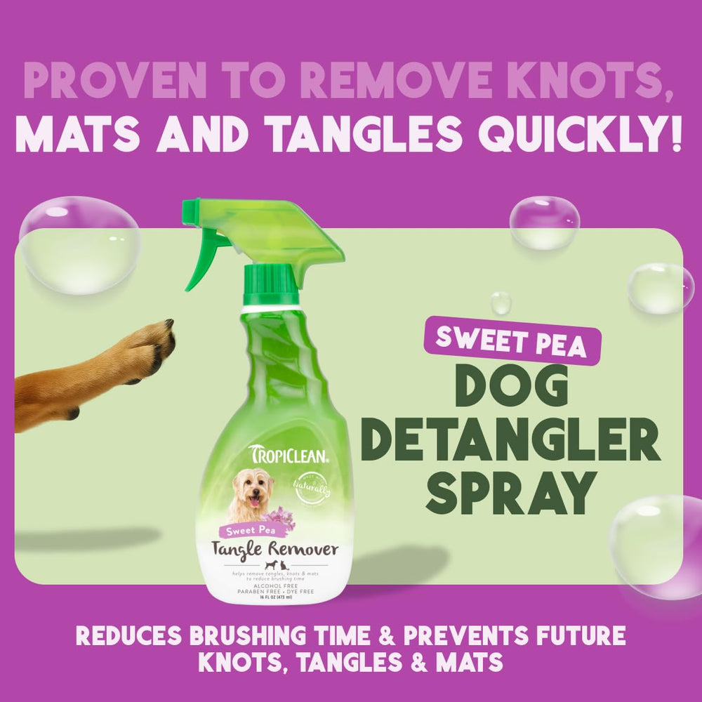 TropiClean desenredante para perros, aplicación en pelaje, suaviza nudos para cepillado más fácil.