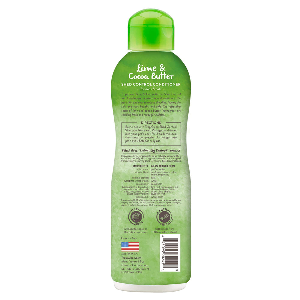 TropiClean deshedding conditioner being applied to a dog's coat for detangling.