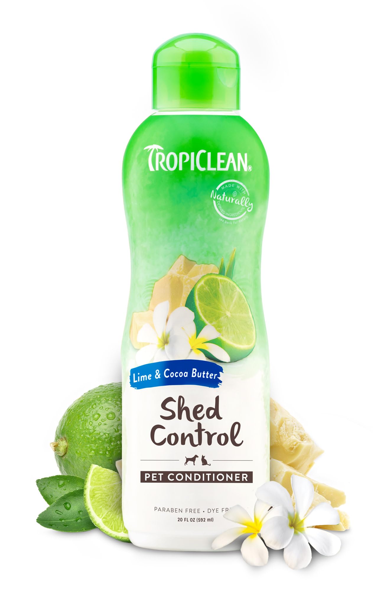 TropiClean deshedding conditioner bottle front showcases the 20oz size for easy grooming.