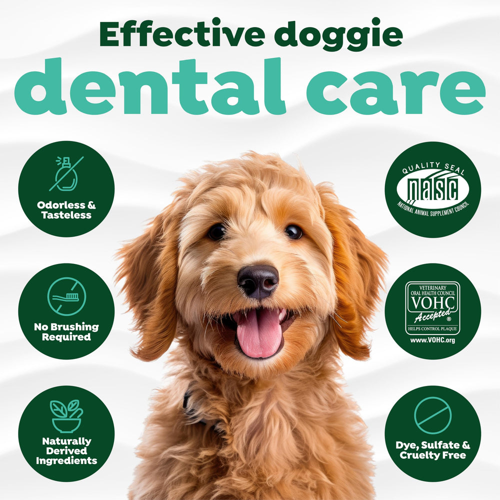 TropiClean dog-breath-freshener image shows improved breath in daily water.