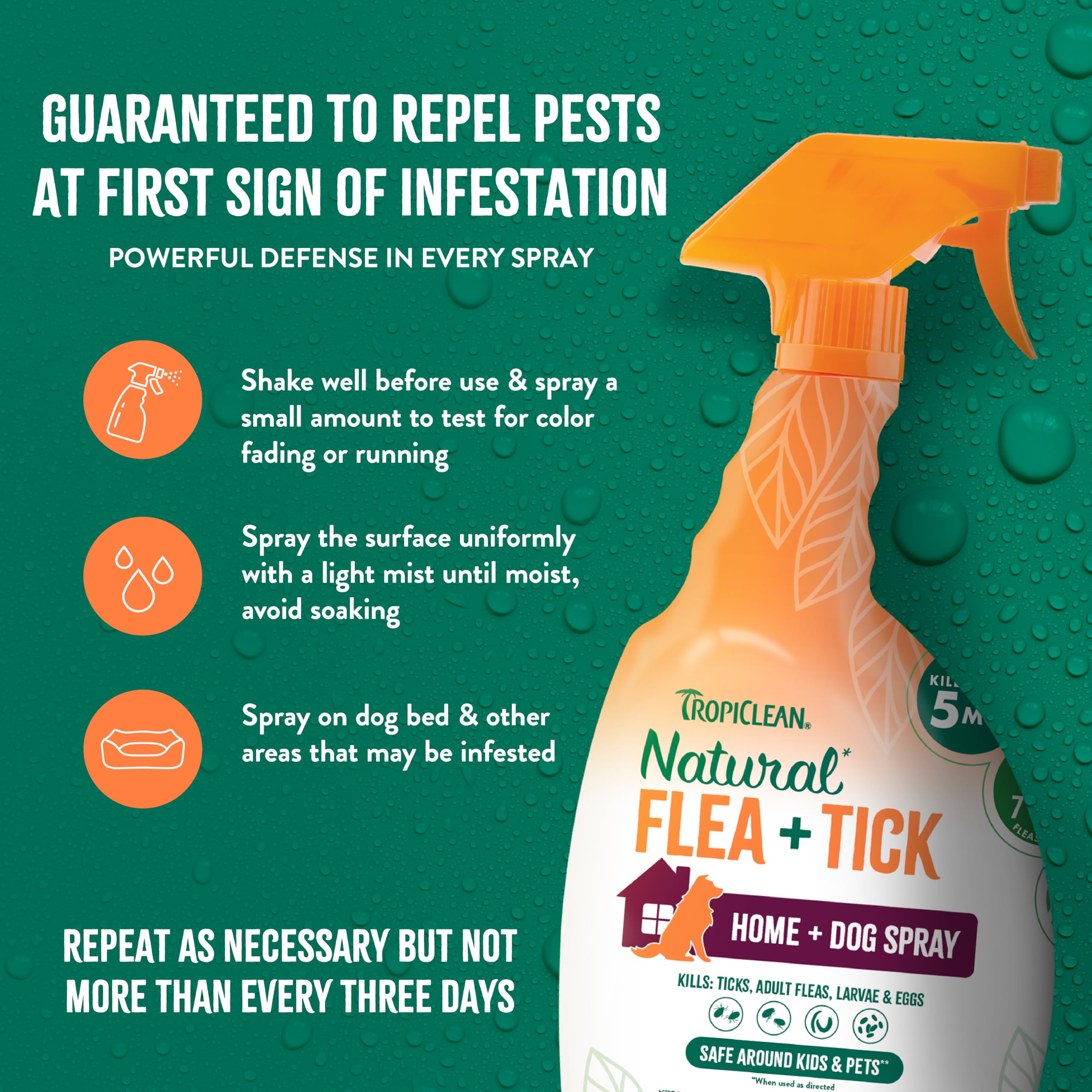 TropiClean dog coat mist applied to the coat to refresh and deter pests.