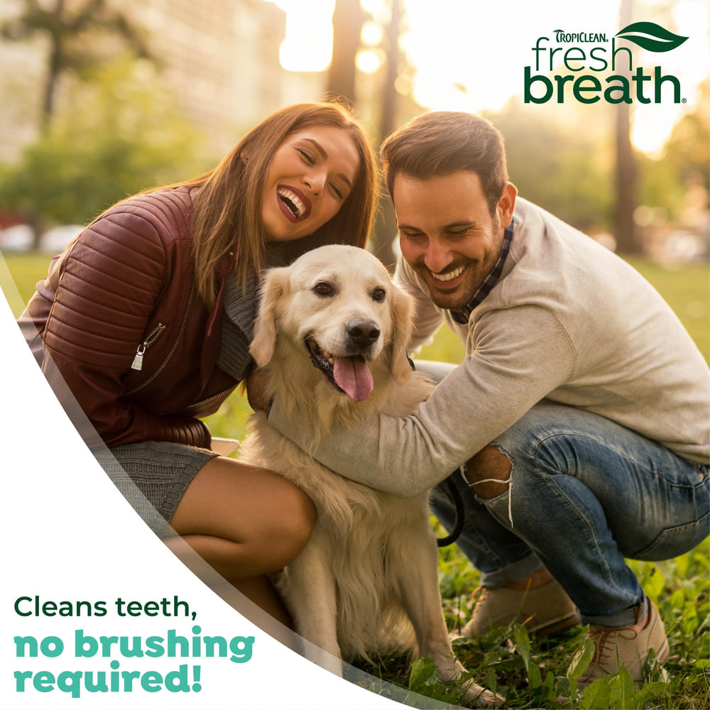 TropiClean easy dental care routine shot with peanut butter gel on teeth