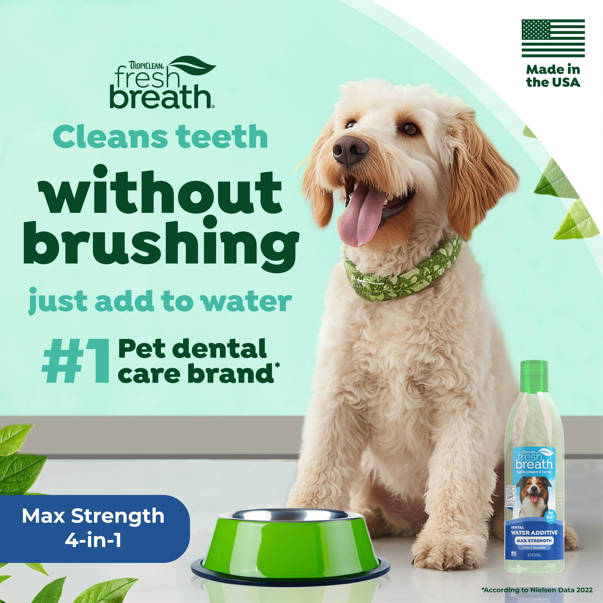 TropiClean Fresh Breath dog water dish with additive mixing for daily use.