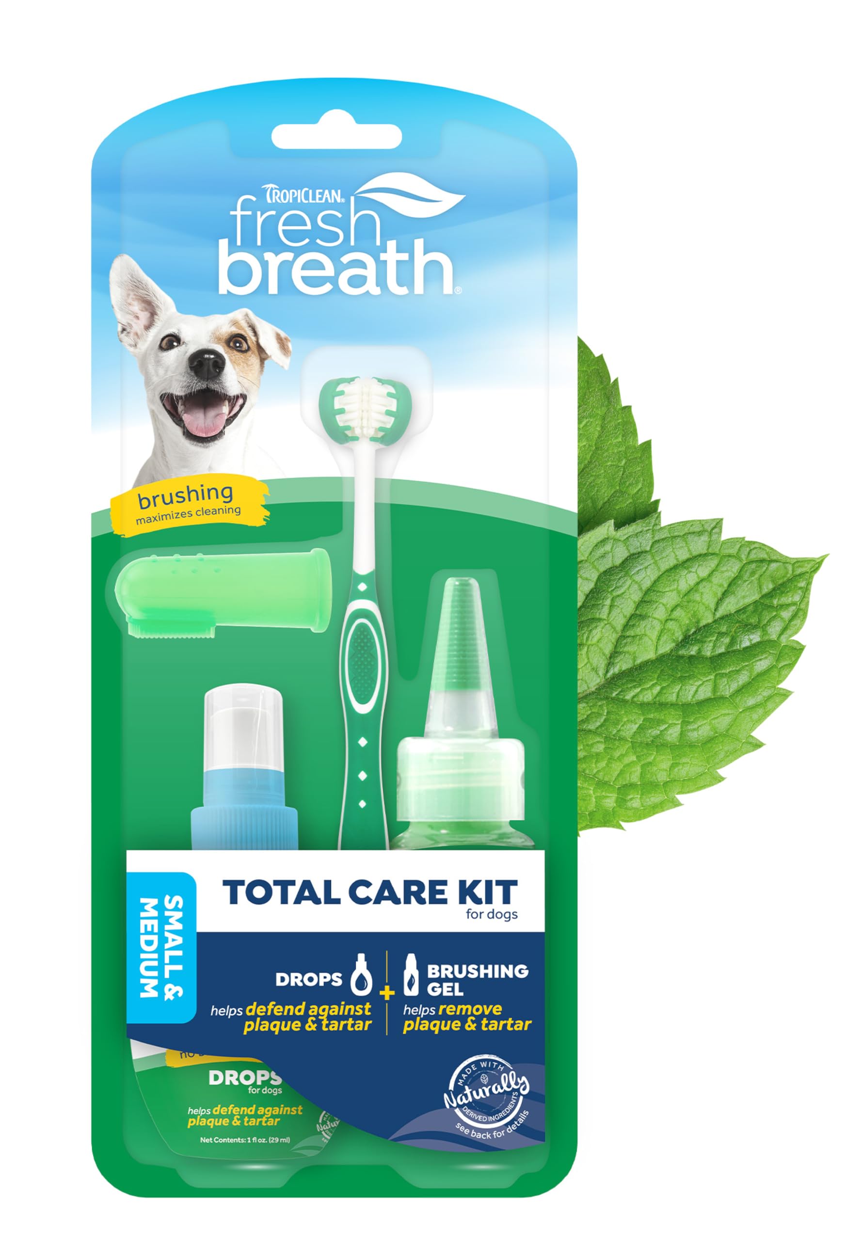 TropiClean Fresh Breath Dog Kit packaging showing complete oral care system for dogs.