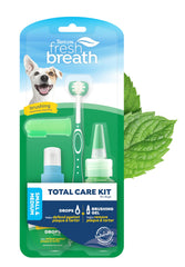 TropiClean Fresh Breath Dog Kit packaging showing complete oral care system for dogs.