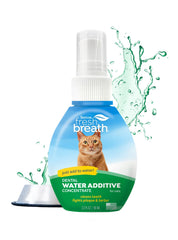 TropiClean Fresh Breath Drops cat bottle pour for quick on-the-go breath support.
