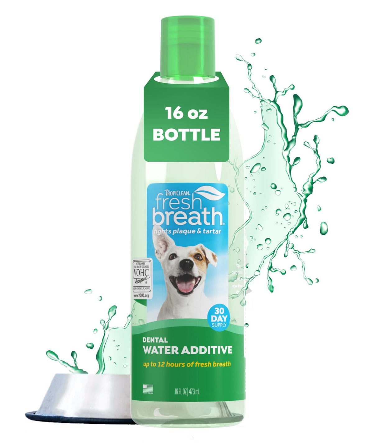 TropiClean Fresh Breath Water Additive aliento fresco para perros en la boca