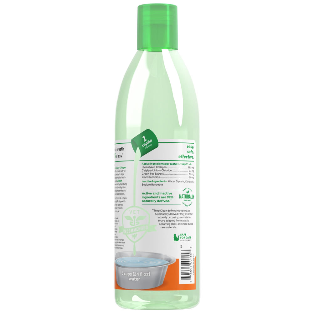 TropiClean Fresh Breath Water Additive dog-water mix shows quick integration into daily routine