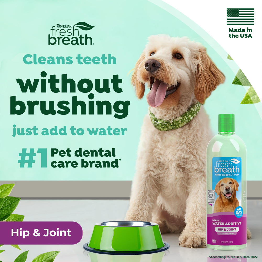 Measuring dose cup beside TropiClean bottle for easy daily use