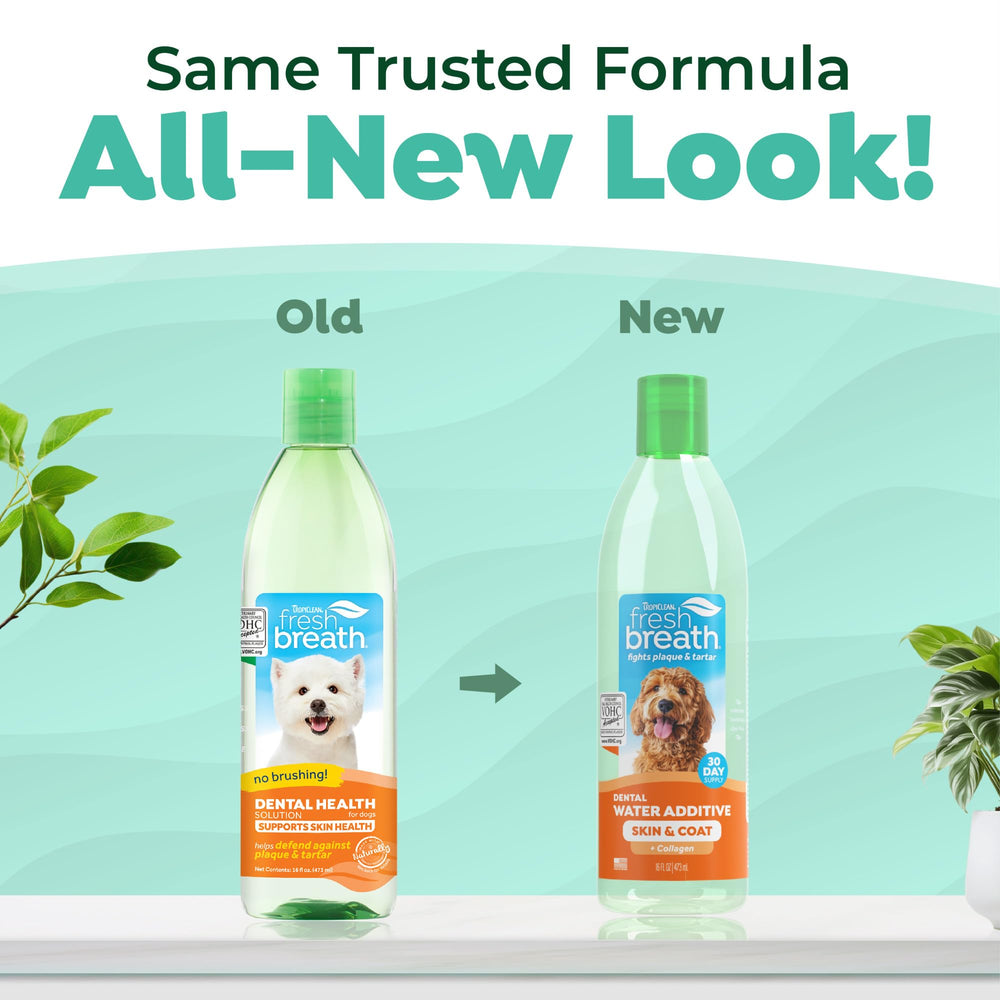 TropiClean Fresh Breath Water Additive tasteless formula supports easier acceptance and fresher breath