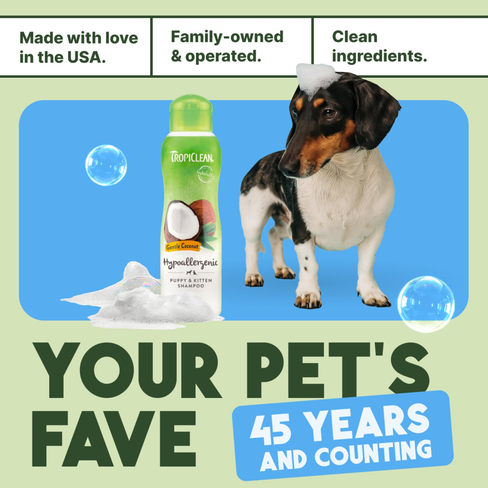 TropiClean Gentle Puppy Shampoo coconut scent evokes a light bath-time fragrance