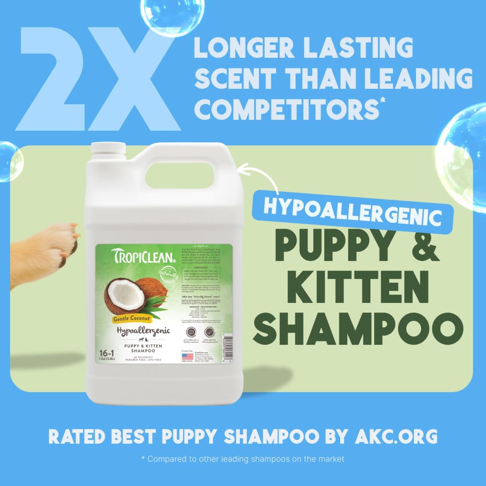 TropiClean Gentle Puppy Shampoo rich lather demonstrates gentle cleansing