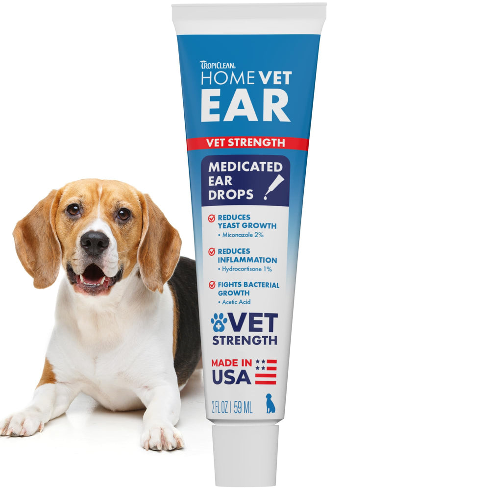 TropiClean HomeVet medicated ear drops bottle front for soothing relief