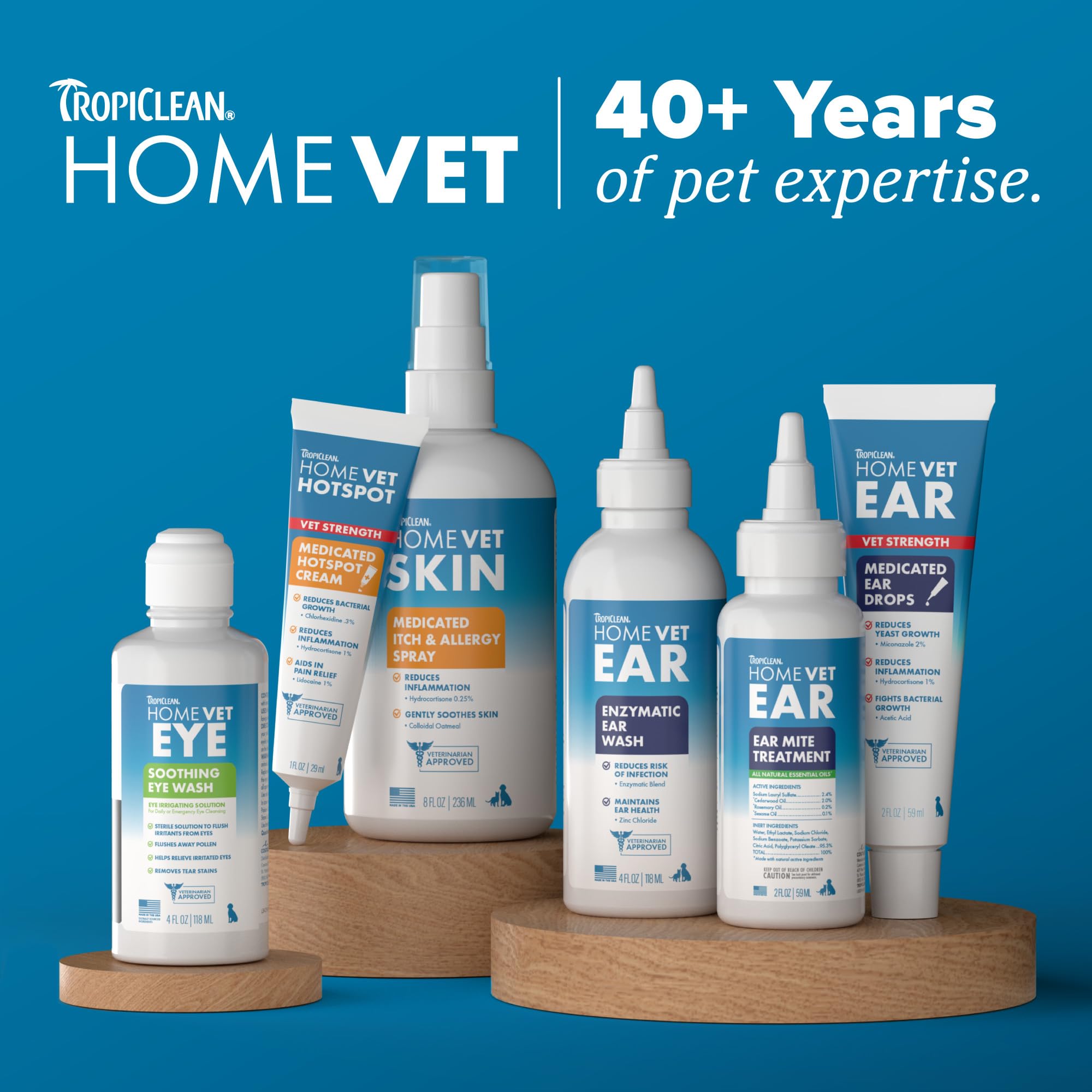 TropiClean HomeVet USA-made badge on packaging